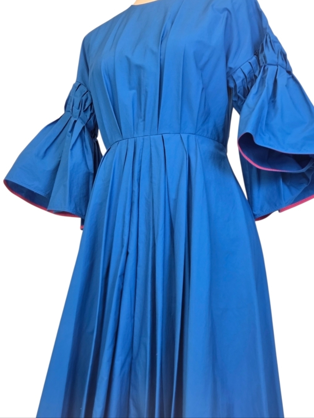 Roksanda Cobalt Blue Pleated w/ Pink Trim | N Bell-Sleeve NWT Midi Dress Size 4 - Picture 10 of 16